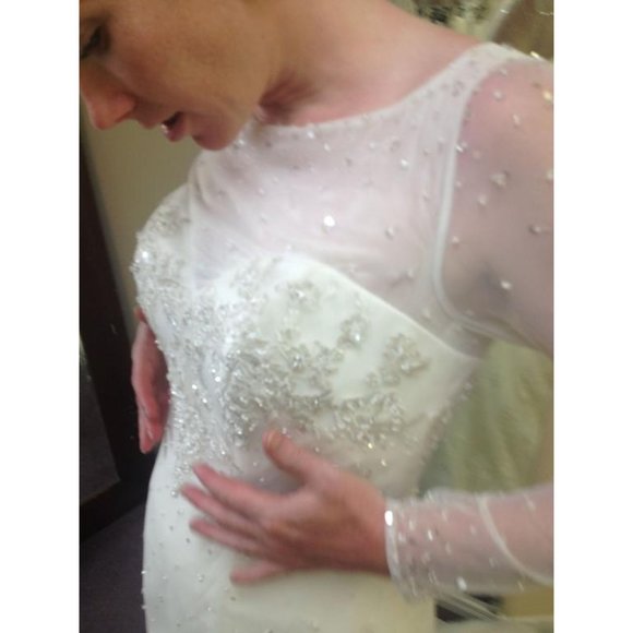 NEW Alfred Angelo Long Sleeve Lace Wedding Dress, Ivory Size 4, Mermaid - Picture 7 of 12